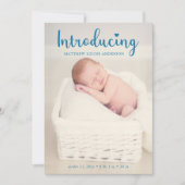 Introductie van Hand Lettering Blue Baby Boy Elega Aankondiging (Voorkant)