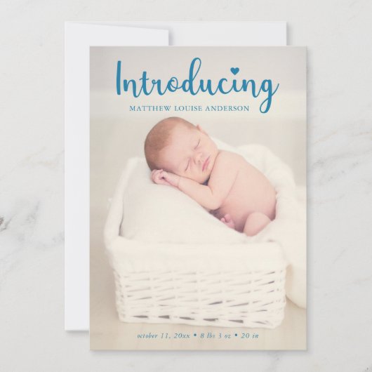 Introductie van Hand Lettering Blue Baby Boy Elega Aankondiging (Voorkant)