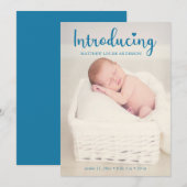 Introductie van Hand Lettering Blue Baby Boy Elega Aankondiging (Voorkant / Achterkant)
