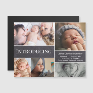Introductie van het baby Moderne Photo Collage Cha Magnetische Uitnodiging