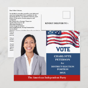 Introductie van kandidaat voor politieke verkiezin briefkaart