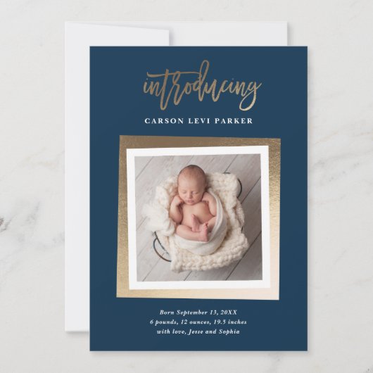 Introductie van moderne gouden schrift baby foto g aankondiging (Voorkant)