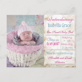 Introductie van nieuwe baby meisje aankondiging Br