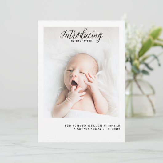 Introductie van nieuwe babyfoto Baby Geboorte Aankondiging (Staand voorkant)