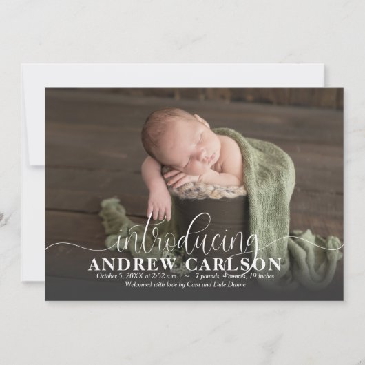 Introductie van onze aankondigingen van de geboort (Voorkant)