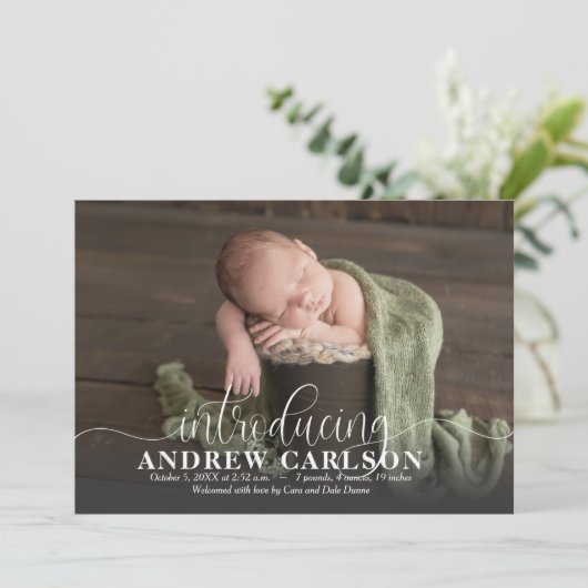 Introductie van onze aankondigingen van de geboort (Staand voorkant)