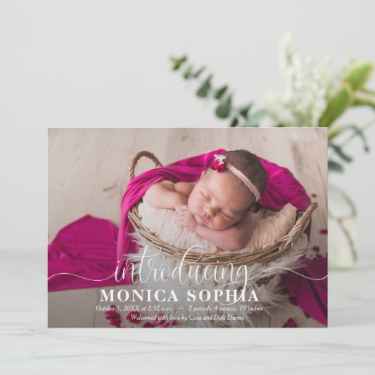 Introductie van onze aankondigingen van de geboort (Staand voorkant)