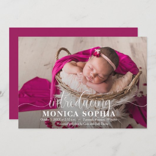 Introductie van onze aankondigingen van de geboort (Voorkant / Achterkant)