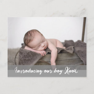 Introductie van onze jongen, Naam Baby Foto Aankondigingskaart