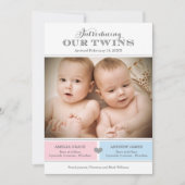 Introductie van onze tweeling jongen meisje roze b aankondiging (Voorkant)