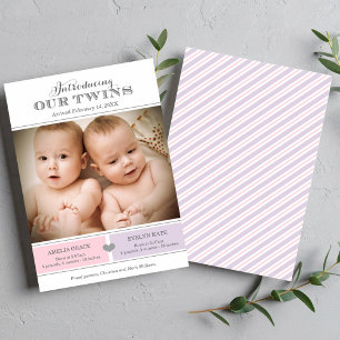Introductie van onze tweeling meisjes roze Paarse Aankondiging
