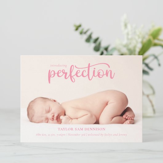 Introductie van Perfection Simple Script Photo Bir Aankondiging (Staand voorkant)
