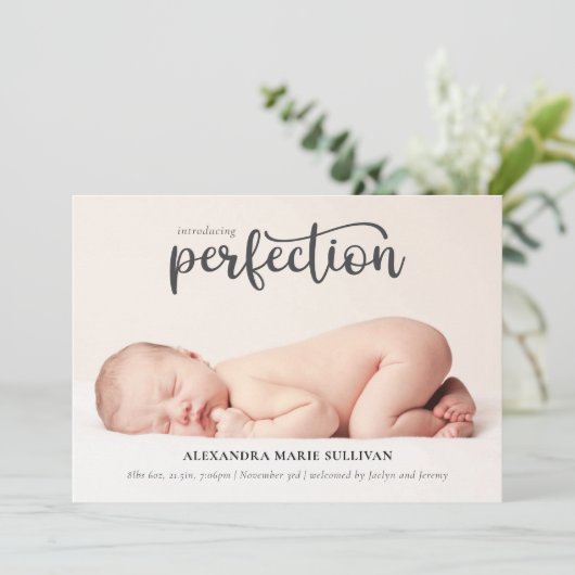 Introductie van Perfection Simple Script Photo Bir Aankondiging (Staand voorkant)