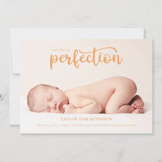 Introductie van Perfection Simple Script Photo Bir Aankondiging (Voorkant)