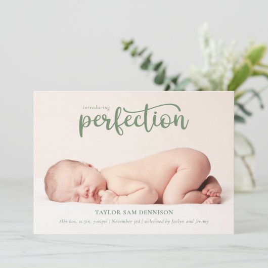 Introductie van Perfection Simple Script Photo Bir Aankondiging (Staand voorkant)