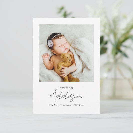 Introductie van Script Photo Birth Stats Nieuwe Ba Bedankkaart (Staand voorkant)