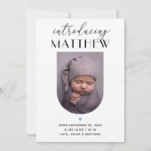 Introductie. Zwart-witte elegante scriptgeboorte Aankondiging (Voorkant)