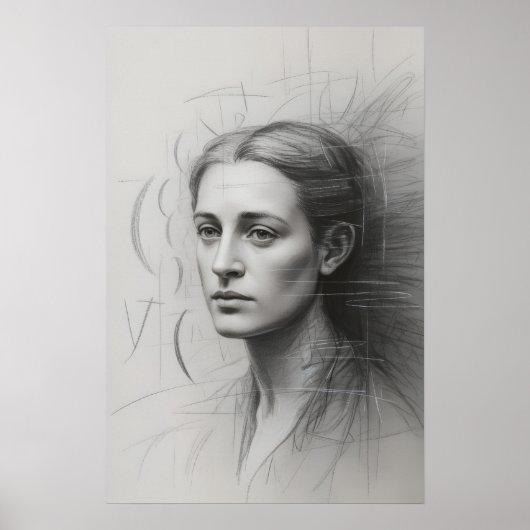 Introspective Study: Graphite Portrait Poster (Voorkant)