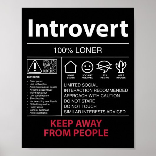 Introvert 100% Eenzame Houd Afstand Van Mensen - I Poster (Voorkant)