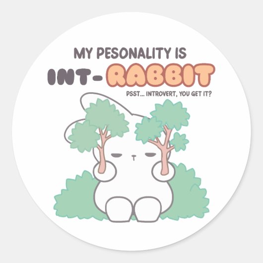 Introvert door Natuur: De INT-RABBIT Persoonlijkhe Ronde Sticker (Voorkant)
