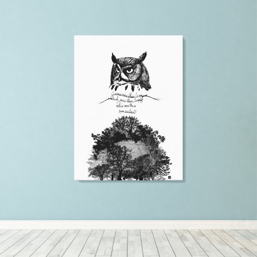 Introvert Empath Uil wijsheid geïllustreerd inkt c Canvas Afdruk (Insitu (Houten vloer))