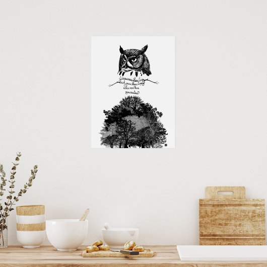 Introvert Empath Uil wijsheid geïllustreerd inkt c Poster (Keuken)