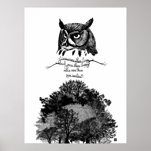 Introvert Empath Uil wijsheid geïllustreerde inkt  Poster (Voorkant)