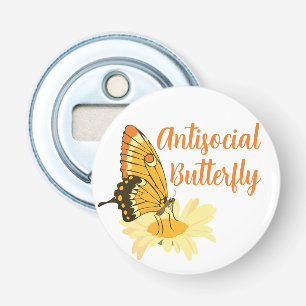 Introvert Esthetische natuur Antisociale Vlinder Button Flesopener