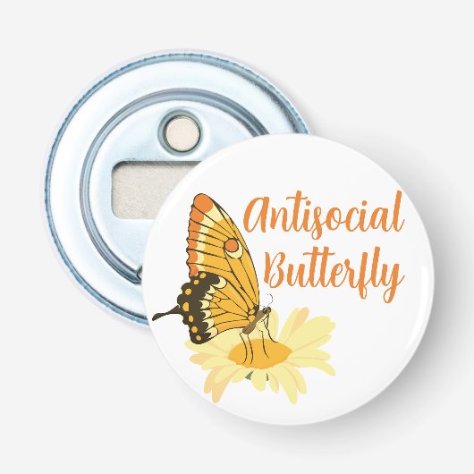Introvert Esthetische natuur Antisociale Vlinder Button Flesopener (Voorkant)