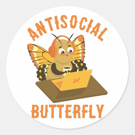 Introvert Humor Schattige Funny Antisocial Butterf Ronde Sticker (Voorkant)