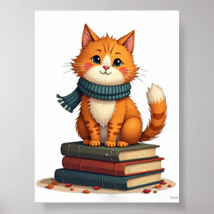 Introvert Kat Leest Boeken Gezellig Herfst Kawaii Poster