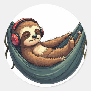 Introvert Luiaard Geluiddempende Koptelefoon - Voe Ronde Sticker