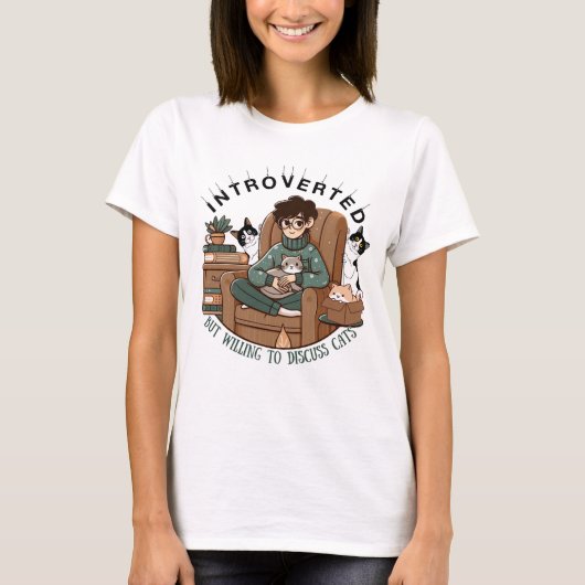 "Introvert maar bereid om katten te bespreken" Gra T-shirt (Voorkant)