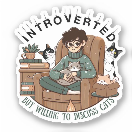 introvert maar bereid om katten te bespreken sticker (Voorkant)