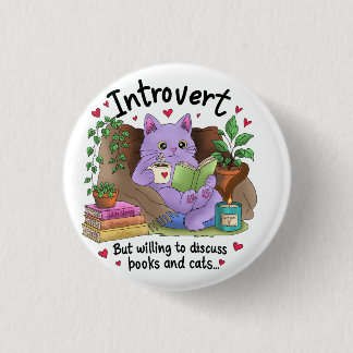 Introvert Maar Bereid Om Over Boeken en Katten te  Ronde Button 3,2 Cm