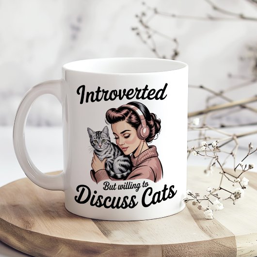 "Introvert, maar bereid om over katten te praten" Koffiemok