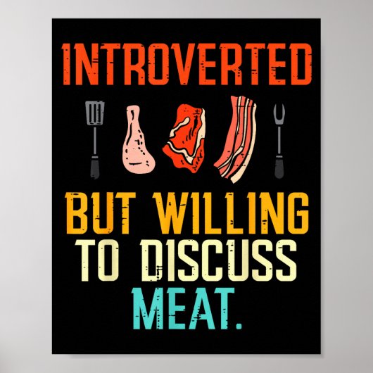 Introvert Maar Bereid Om Vlees Bbq Barbecue Te Dis Poster (Voorkant)