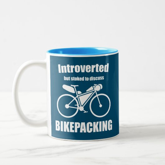 Introvert maar gestookt om te praten over bikepack tweekleurige koffiemok (Links)