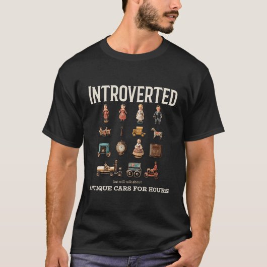 Introvert, maar praat over oldtimers t-shirt (Voorkant)
