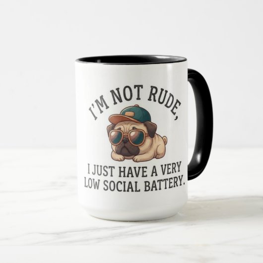 Introvert Mops Low Sociale Batterij Mok (Voorkant rechts)