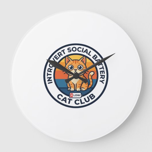 Introvert Sociale Batterij Kat Cute Kitty Ontwerp Grote Klok (Voorkant)