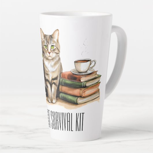 Introvert survival kit (Kat, plant, koffie, boeken Latte Mok (Rechterhoek)