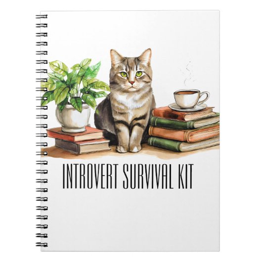 Introvert survival kit (Kat, plant, koffie, boeken Notitieboek (Voorkant)