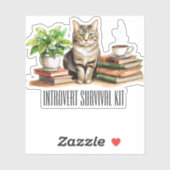 Introvert survival kit (Kat, plant, koffie, boeken Sticker (Vel)