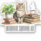Introvert survival kit (Kat, plant, koffie, boeken Sticker (Voorkant)