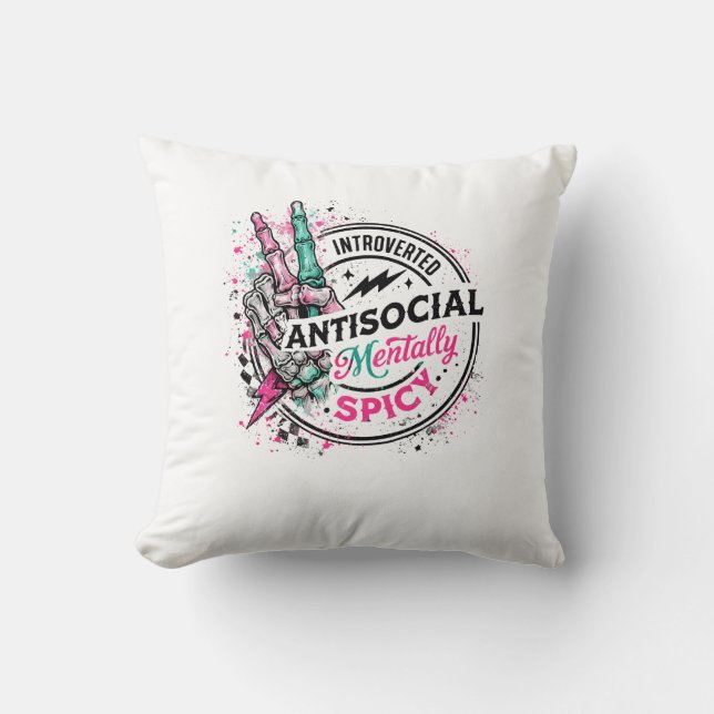 Introverte Antisociale Geestig Pittige Skelet Kussen (Voorkant)