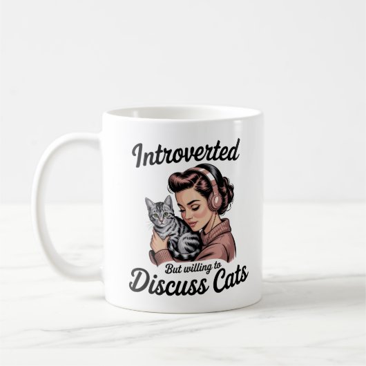 "Introverted But Willing to Discuss Cats" Funny Koffiemok (Links)
