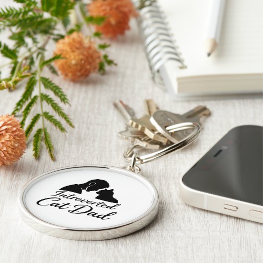 Introverted Cat Dad Vintage Silhouette Minimalist  Sleutelhanger (Zijkant)