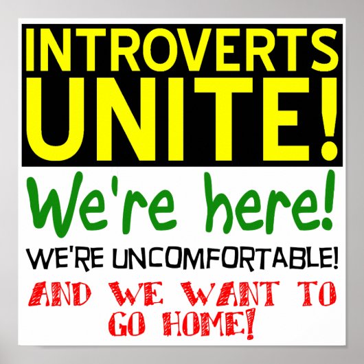 Introverts Unite Funny Poster Sign (Voorkant)