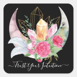Intuïtie Crystals Moon Feathers Flowers Boho Vierkante Sticker